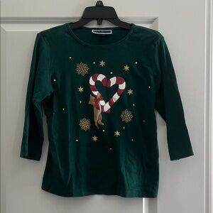 Karen Scott Festive Green Long Sleeve Top